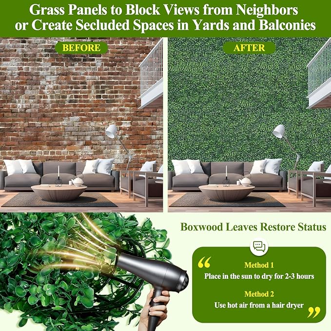 25Pcs Artificial Grass Wall Panels 10" X 10" Greenery Backdrop UV-Protected
