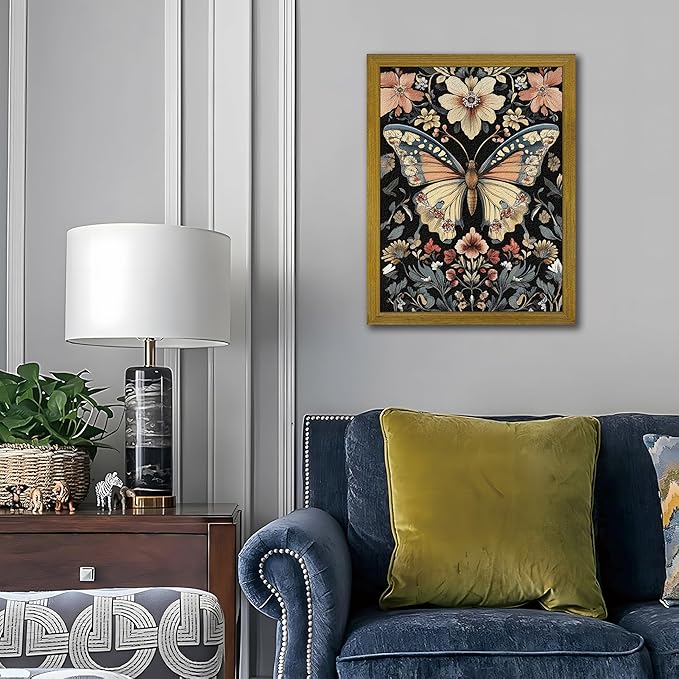 Hand Drawn Sandstone Nature Floral Wall Art, Framed Vintage 3D Textured