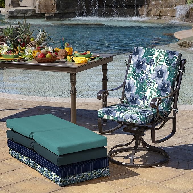 Arden Foam Outdoor Dining Chair Cushion, 20 x 44, Premium High-Density Foam, Never Flattens, Weather-Proof for Outdoor Chairs, Salome Tropical