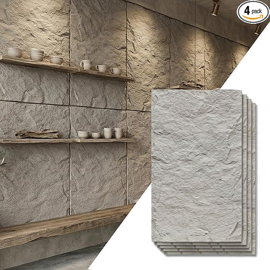VooBang 4 Pack 3D Wall Panels, Lava Rock Molten Texture PU Wall Panels