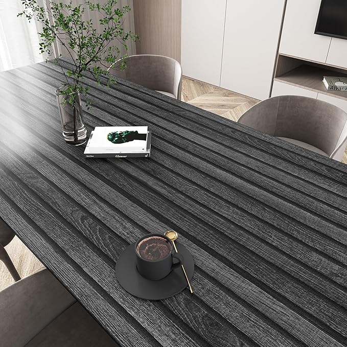 VEELIKE Charcoal Black Wooden Slat Wallpaper Peel and Stick Waterproof Dark
