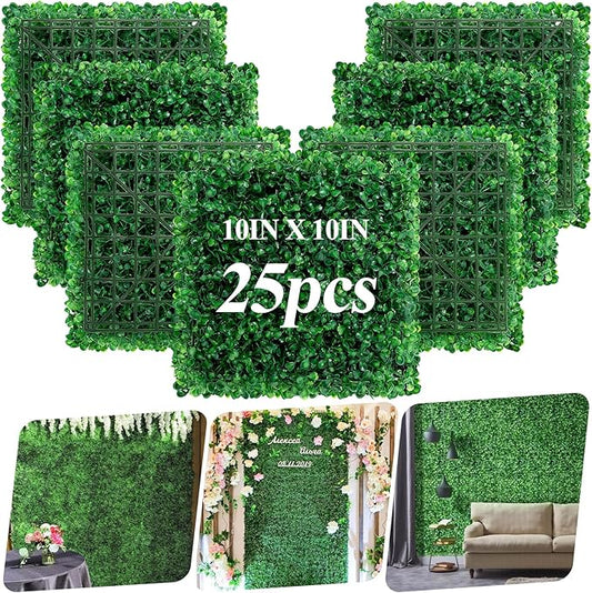 25Pcs Artificial Grass Wall Panels 10" X 10" Greenery Backdrop UV-Protected