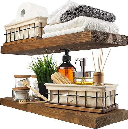 BAOBAB WORKSHOP Wood Floating Shelves, Bathroom Shelf 24 inch, Walnut Floating