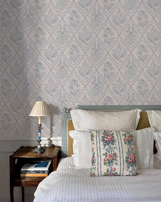 Toduso Peel and Stick Wallpaper Vintage Wall Paper Boho Contact Paper Blue