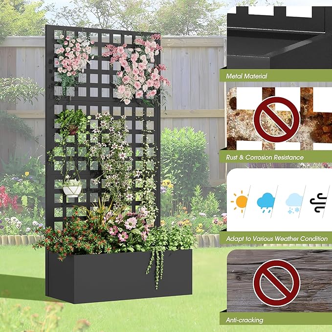 Metal Planter Box with Trellis, Planter Box Trellis with Privacy Screen and