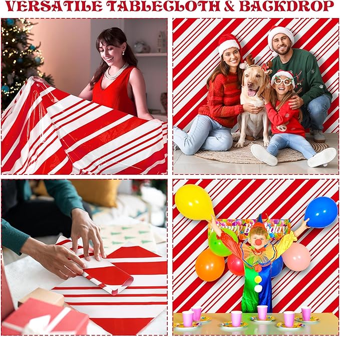 Kochorie 100 Ft x 54 Inch Christmas Candy Cane Striped Tablecloth Roll