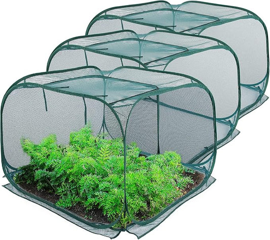 ANC POP 3 Pack Pop Up Mesh Plant Cover, 40'' x 40'' x 30'' Plant Protector for Raised Garden & Flower Bed, Net Cage Plant Guard for Fruits, Vegetables, Seedlings and Herbs, 8 Ground Stakes for Fixing