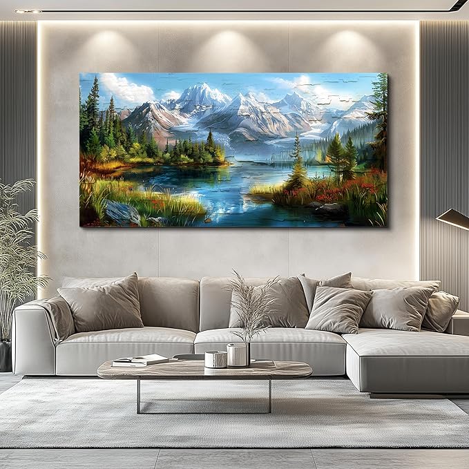 FUHAIHUA Large Wall Decor For Living Room Canvas Wall Art For Office Farmhouse Wall Decorations For Bedroom Mountains Rivers Landscape Painting Modern Pictures Artwork Room Home Decor 24x48 In