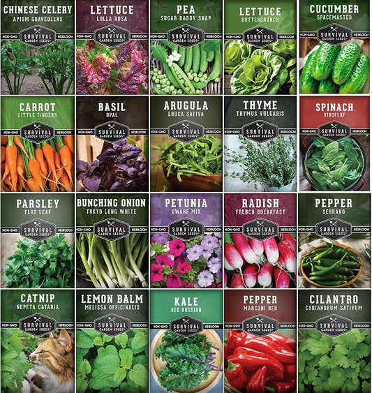 Hydroponic & Indoor Garden Seed Kit â 20 Compact Heirloom Vegetable & Herb Varieties | Apartment, Small-Space, Patio & Vertical Tower Growing | Family Garden Gift â Survival Garden Seeds