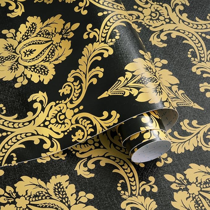 Peel and Stick Wallpaper Black and Yellow Damask Wallpaper
