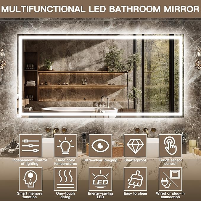 FENNIO Full Length Mirror with Lights, Free Standing Lighted Floor Mirror