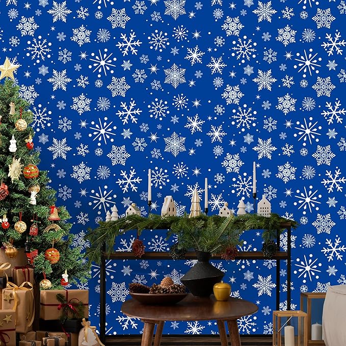 Kochorie 100 Ft x 54 Inch Blue Snowflake Tablecloth Roll