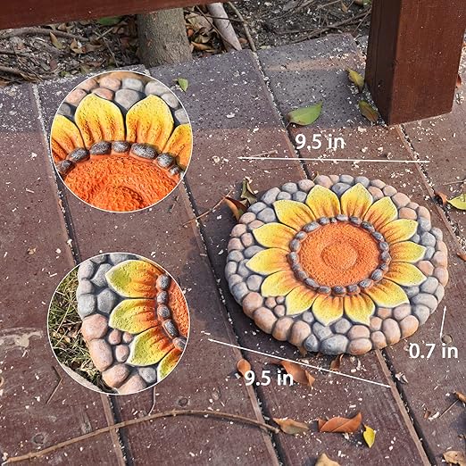 Sunflower Stepping Stones Outdoor Garden - Garden Stepping Stones Pavers for Outside Walkway Garden Stones Garden Stepping Stones Outdoor Decorative Stone for Garden 10 * 10 * 0.75 Inch