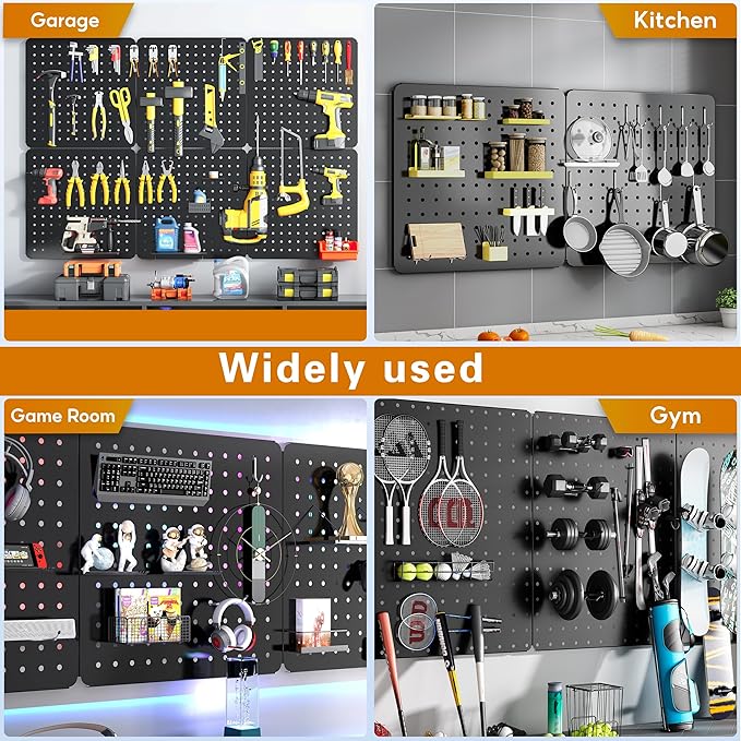 Peg Board, 6 Pack Black Peg Board Panels, 50lbs Load Capacity Each, Pegboard