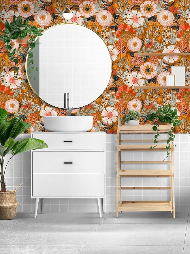 HAOKHOME Boho Peel and Stick Wallpaper Floral Wall Paper Removable
