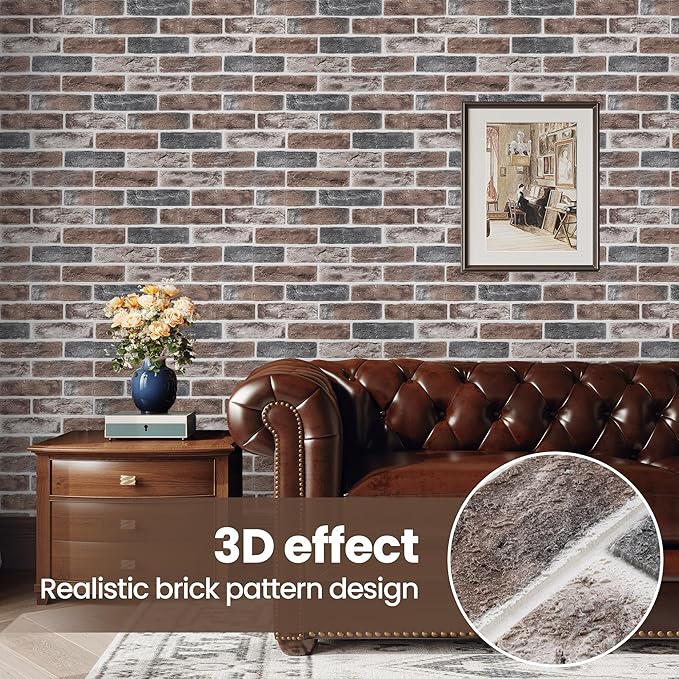 3D Wall Panels Brick Peel and Stick 26.7"x13.4"-10 PCS