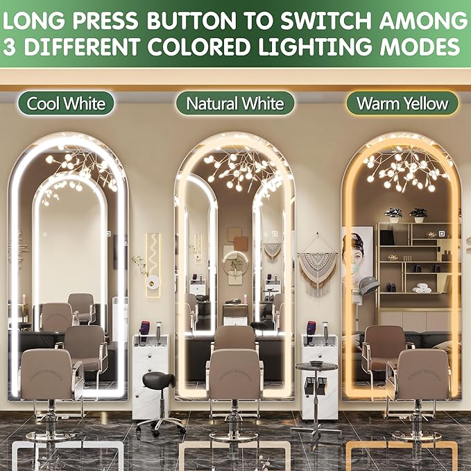 FENNIO Full Length Mirror with Lights, Free Standing Lighted Floor Mirror