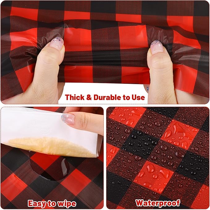 Kochorie 54 Inch x 300 Ft Red and Black Checkered Plastic Table Cloth Roll