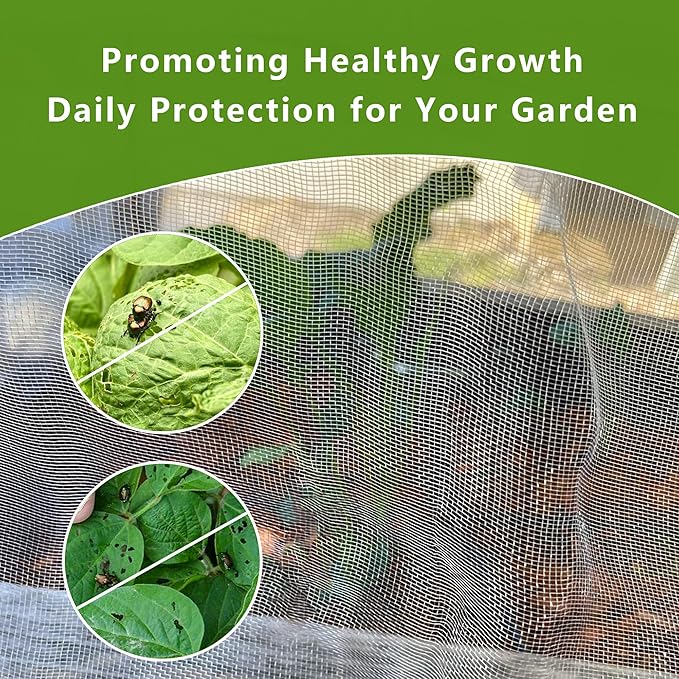 Ultra Fine Mesh Garden Netting, Durable Insect Netting for Plant Protection, 5 x 20FT Raised Bed Cover, Row Cover Pest Barrier for Vegetables, Fruit Trees, Flowers