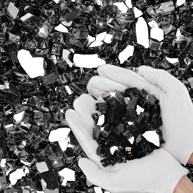 Skyflame 10-Pound Fire Glass for Fireplace Fire Pit and Landscaping, Onyx Black Reflective, 1/2-Inch