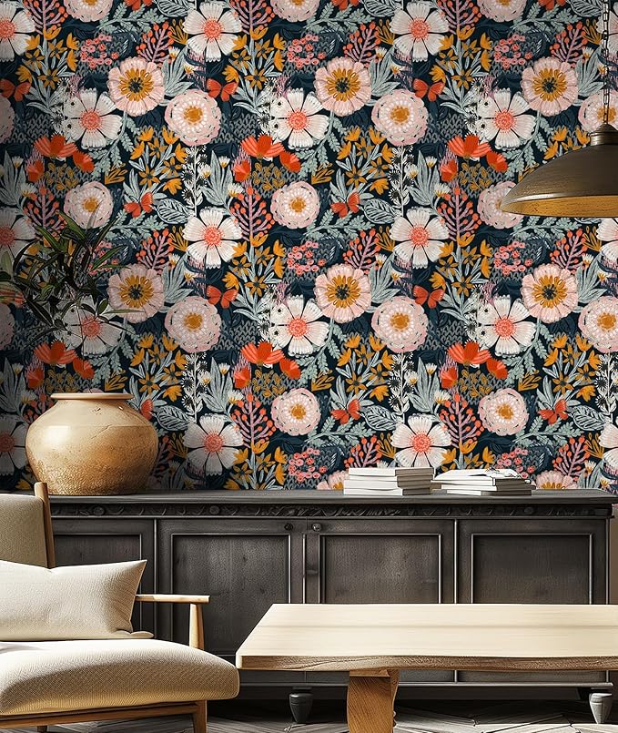 HAOKHOME Boho Peel and Stick Wallpaper Floral Wall Paper Removable