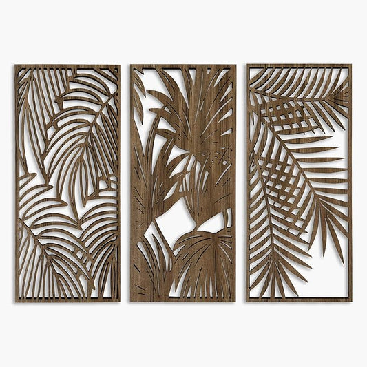 Tropical Leaves Wood Wall Art for Living Room, Botanical Wall Art Wood Panel