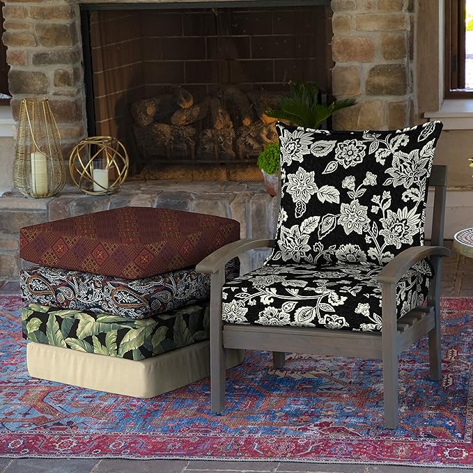 Arden Outdoor Deep Seat Cushion Set (2-Pack), 24 in x 24 in, Weather-Proof, Rain-Proof, Fade Resistant Patio Cushion for Chair, Sofa, and Couch Ashland Black Jacobean