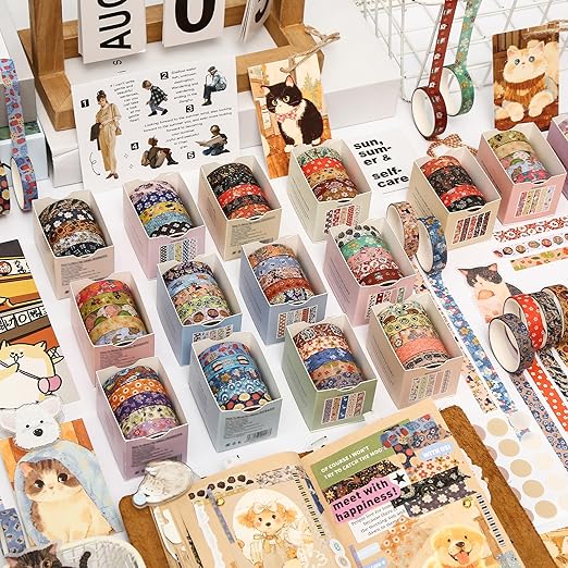 YUBBAEX 60 Rolls Value Washi Tape Pack Retro Arts Masking Tape Basic Patterns Decorative for DIY Crafts, Bullet Journal Supplies, Planners, Scrapbook, Card/Gift Wrapping (Autumn Kimono)