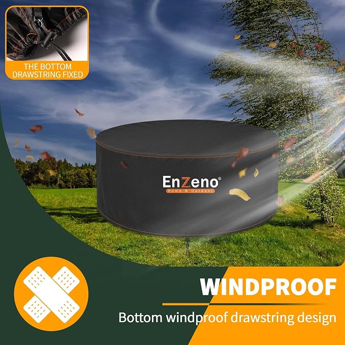 Enzeno Fire Pit Cover Round,49inch Outdoor Round Firepit Cover,Waterproof Oxford Cloth Patio Fire Table Cover for Outdoor Fire Pit,Fits 47-49 inch Gas Firepit/Bowl(49"Dia X 24"H)