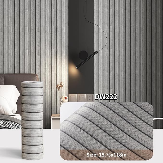 Haimin Wood Grain Slat Wall Panels Peel and Stick Faux Wood Thick Wallpaper