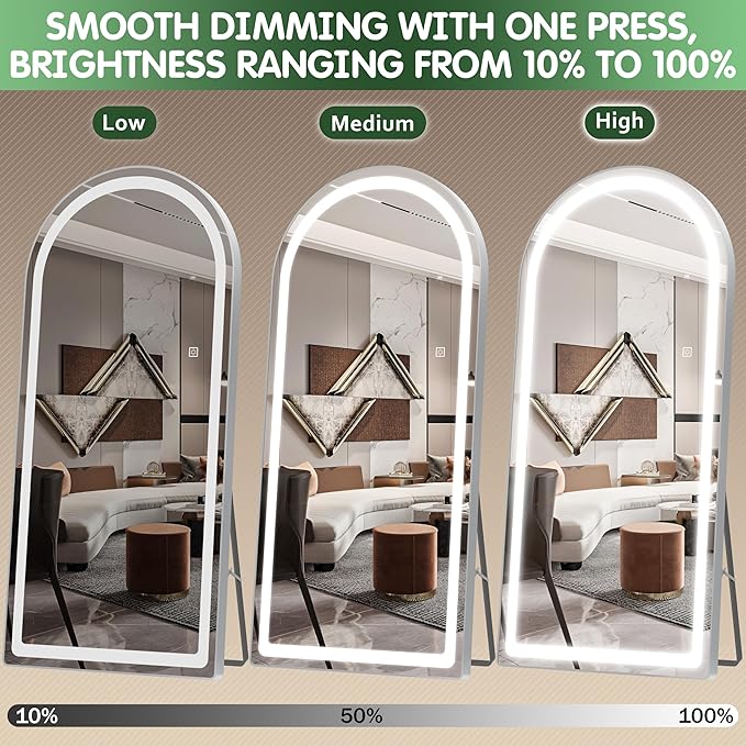 FENNIO Full Length Mirror with Lights, Free Standing Lighted Floor Mirror
