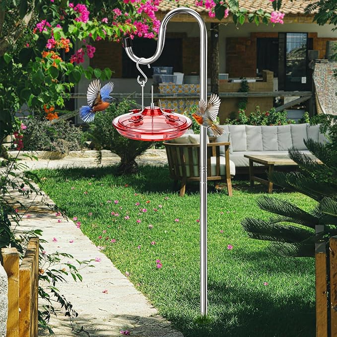 COCONUT 78 Inch Shepherds Hook for Bird Feeder, 5/8 Inch Width Heavy Duty Adjustable Outdoor Shepherd Hooks with 5-Prong Base for Lanterns Planting Hanger Weddings Decor, Silver