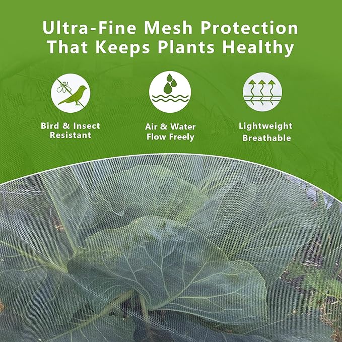 Ultra Fine Mesh Garden Netting, Durable Insect Netting for Plant Protection, 6.5 x 20FT Raised Bed Cover, Row Cover Pest Barrier for Vegetables, Fruit Trees, Flowers