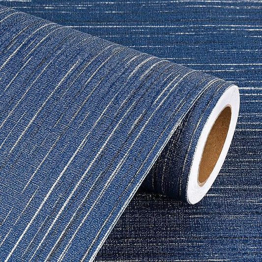 Livelynine Blue Grasscloth Peel and Stick Wallpaper Textured Prepasted Navy