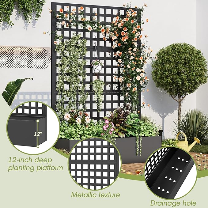 Metal Planter Box with Trellis, Planter Box Trellis with Privacy Screen and