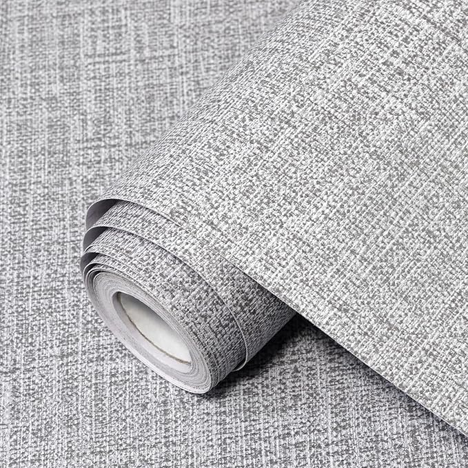 Grey Grasscloth Peel and Stick Wallpaper 17.3"x1200" Faux Linen Textured