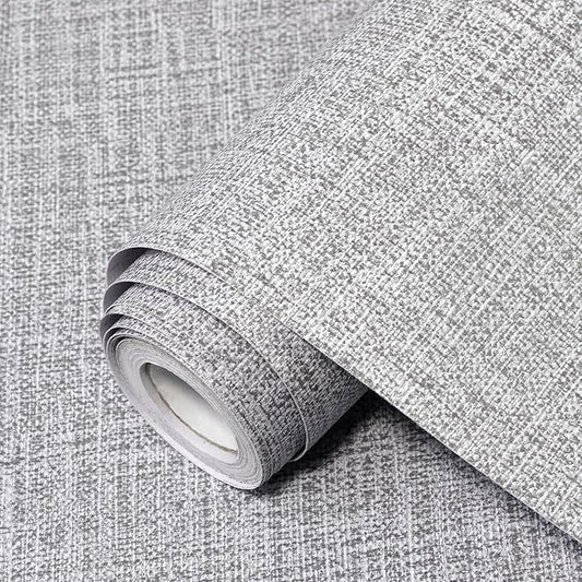 Grey Grasscloth Peel and Stick Wallpaper 17.3"x1200" Faux Linen Textured
