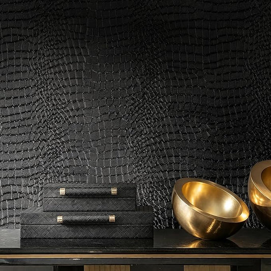 Peel and Stick Wallpaper Black Crocodile Wall Paper Modern Textured