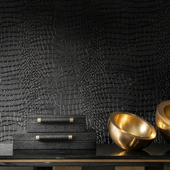Peel and Stick Wallpaper Black Crocodile Wall Paper Modern Textured