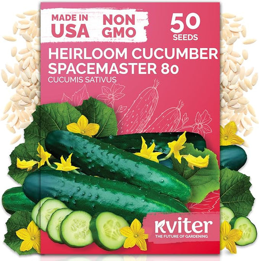 KVITER 50 Spacemaster 80 Cucumber Seeds (Cucumis sativus) - Compact Space Master Cucumber Seed Packets, Pickling & Slicing Cucumbers - Vegetable Seeds for Planting in Small Garden & Containers