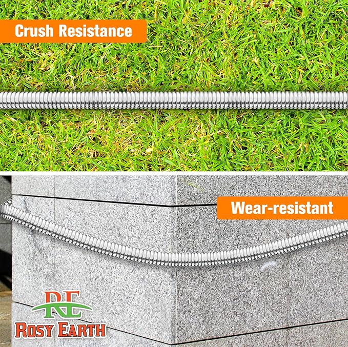Rosy Earth Garden Hose 3 FT, 304 Stainless Steel Metal Water Hose, Heavy Duty Flexible Leader Hose, Short Water Hose Kink Free Hose for Rv, Outdoor, Yard, No Bite, Leak proof and Durable