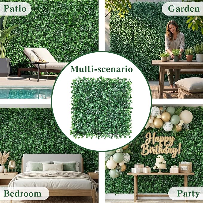 CEWOR 10"x10" Artificial Grass Wall Panels, UV Resistant & Anti-Fade Greenery