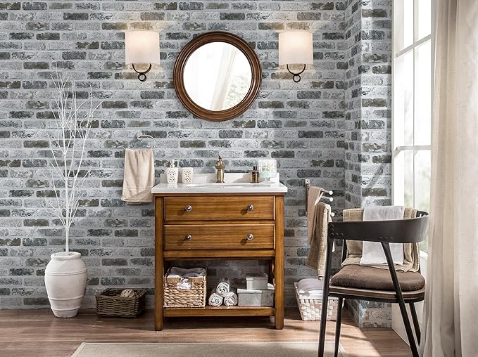 Guvana 17.3"×787" Brick Peel and Stick Wallpaper Grey Brick Contact Paper Self