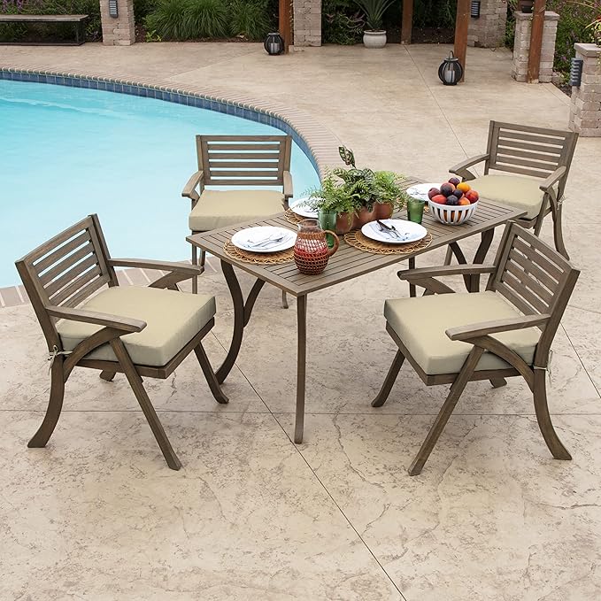 Arden Foam Outdoor Seat Cushions (2-Pack), 19 x 19, Premium High-Density Foam, Never Flattens, Weather-Proof for Outdoor Chairs Tan Leala
