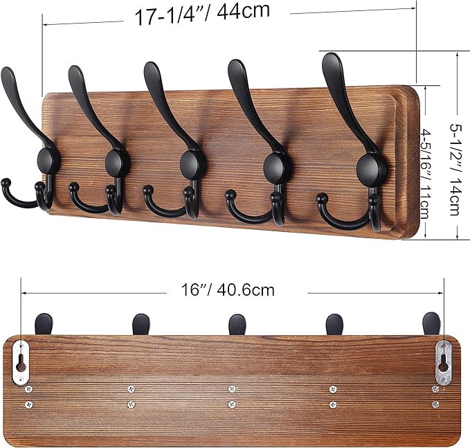 SKOLOO Rustic Wall Mounted Coat Rack: 16" Stud Spacing, Pine Real Wood Plank