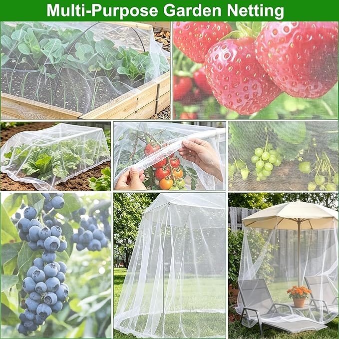 Garden Netting Pest Barrier 4x10FT Ultra Fine Insect Netting for Garden Raised Beds, Plant Net Mesh Cover for Garden Protection, Bird Bug Net, Greenhouse Row Cover Nets for Vegetables Fruits Flowers