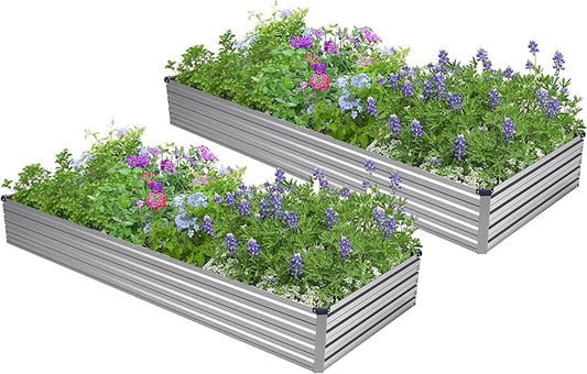 2PCS 8x4x1ft Galvanized Raised Garden Bed,Outdoor Planter Box Metal Patio Kit Planting Bed for Vegetables Flowers Herb,Silver