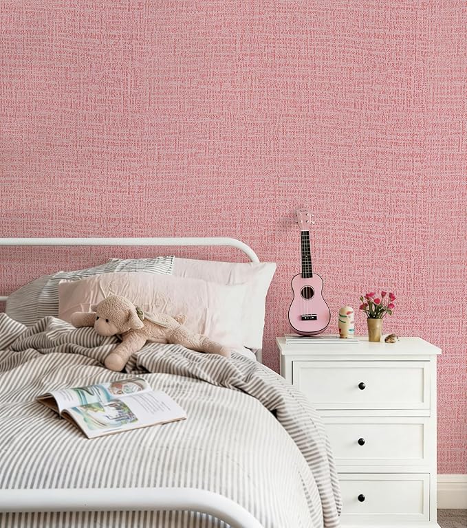 Guvana Grasscloth Peel and Stick Wallpaper Pink Textured Contact Paper Modern