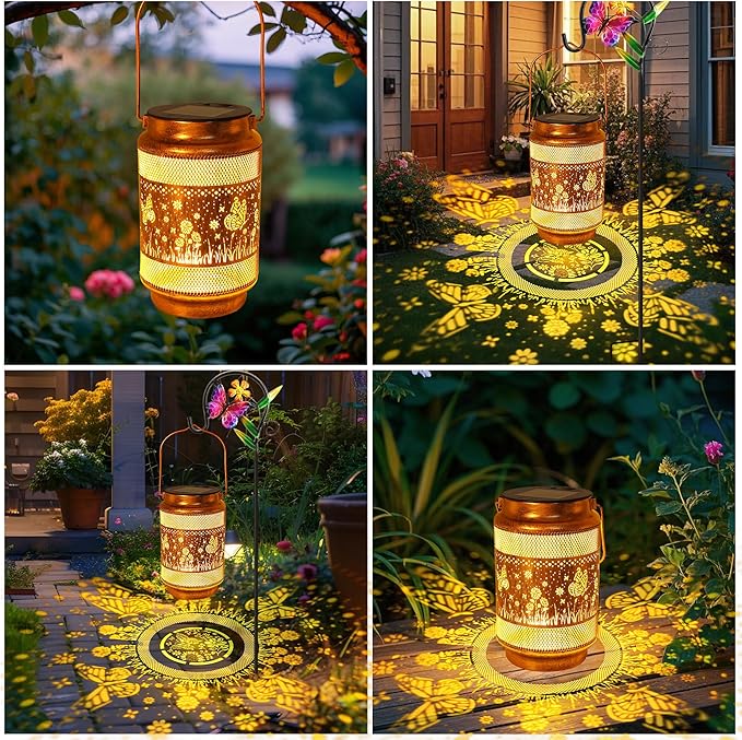 Butterfly Solar Lanterns Outdoor Waterproof with Shepherd Hook, Gifts for Mothers Day Birthday Women Mom Grandma, Metal Solar Hanging Lights Garden Decor for Outside Yard Patio Pathway Backyard Porch