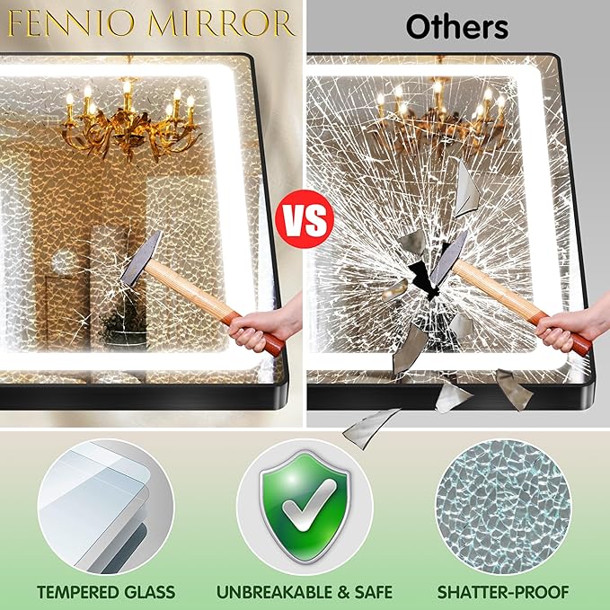 FENNIO Full Length Mirror with Lights, Wall Mounted Hanging Mirror with Lights